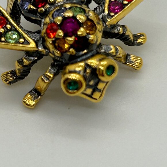 Joan Rivers Signed Bee Brooch Jewel Tone Rhinestone Vintage Gold Tone Insect Pin - Picture 4 of 11